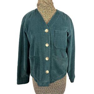 Vintage Orvis Blazer Jacket Womens Medium Corduroy Green Pockets Button V-neck